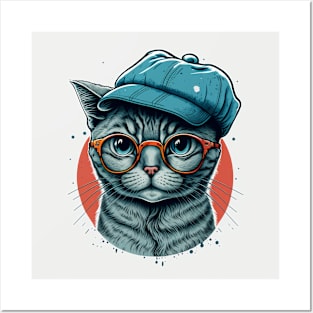 Simple illustration of funny cat in hat Posters and Art